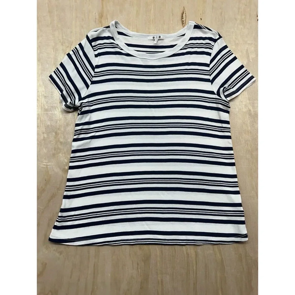Three Dots Tops - Three Dots Womens Crew Neck Striped T Shirt Black White Size Large Modal Cotton